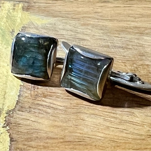 Labradorite semi-precious sterling Cufflinks - Picture 3 of 7